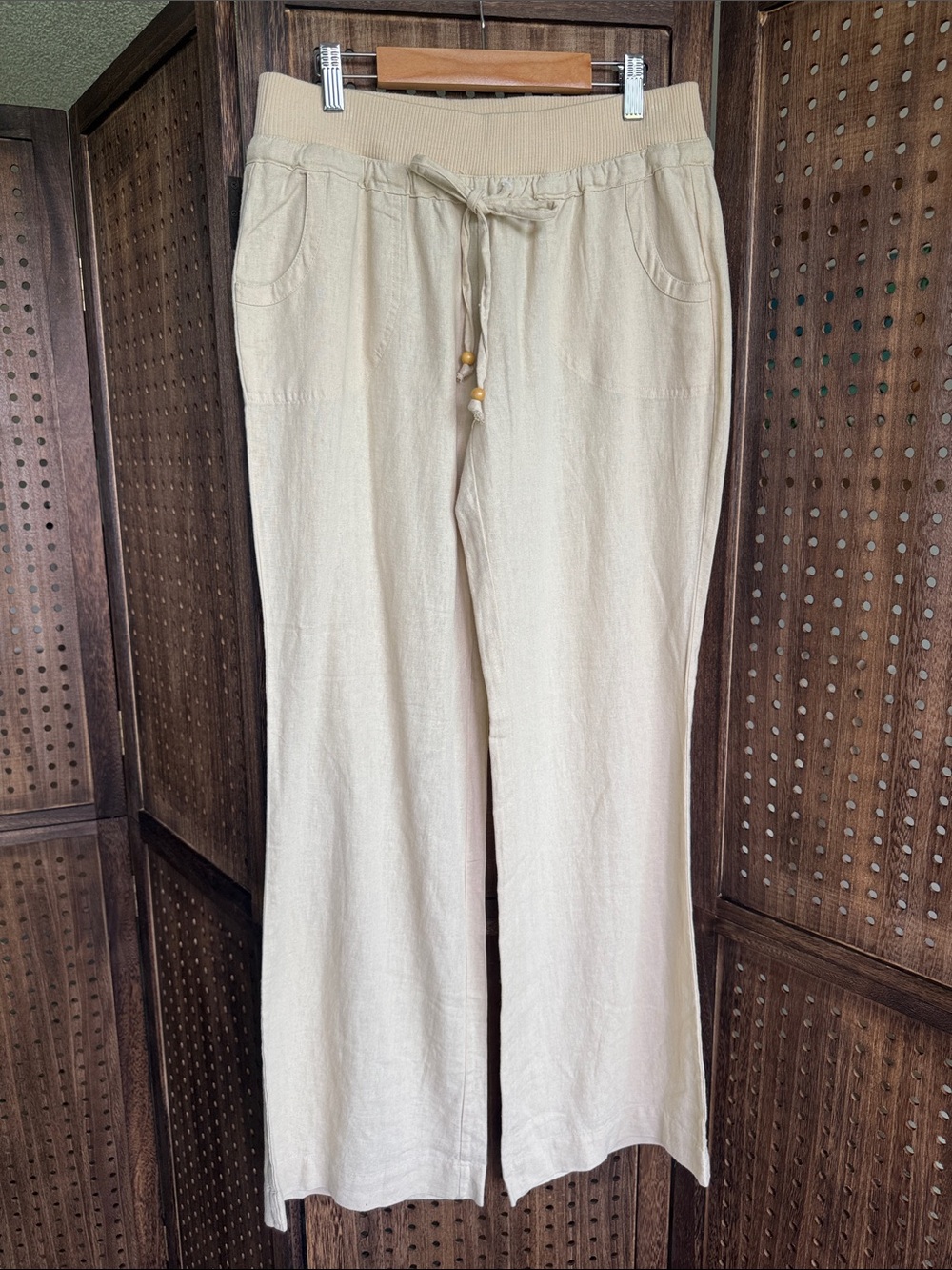 Casual Drawstring Linen Pants in Cream Womens Medium